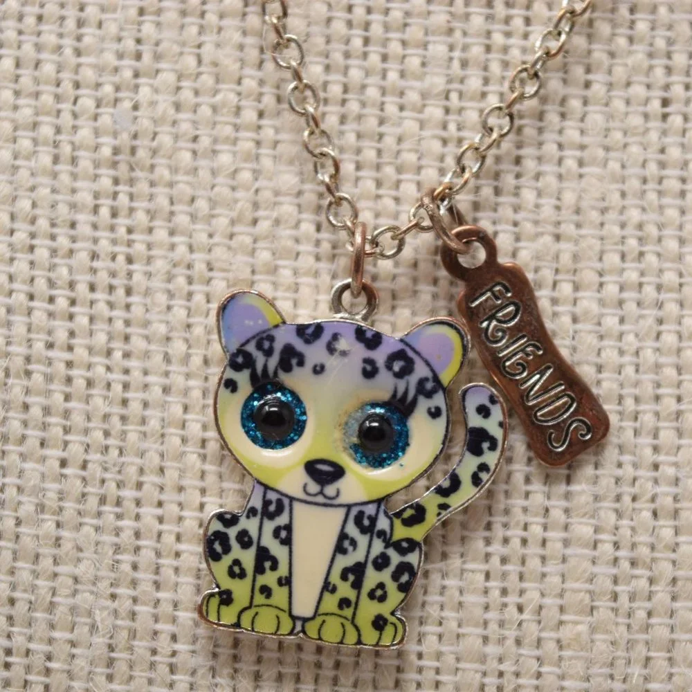 Mini Beanie Boos Friends Necklace Cat Leopard Pendant Glitter Eyes